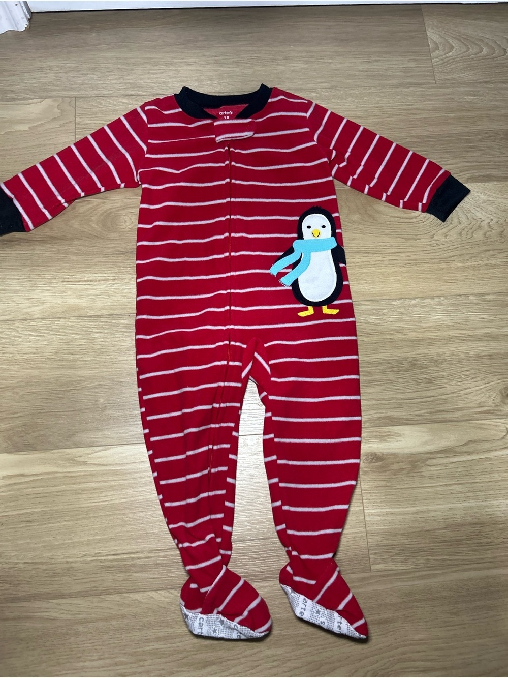 Carter's Red & White Striped Penguin Footed One-Piece